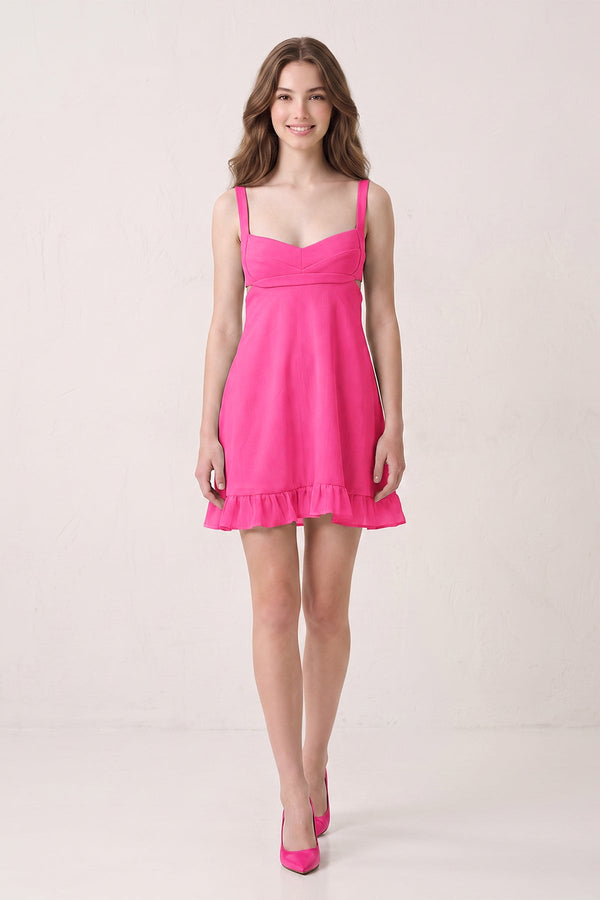 Hot Pink Sweetheart Chiffon Ruffled A-Line Cut-Out Homecoming Dress (3) | SHEISME