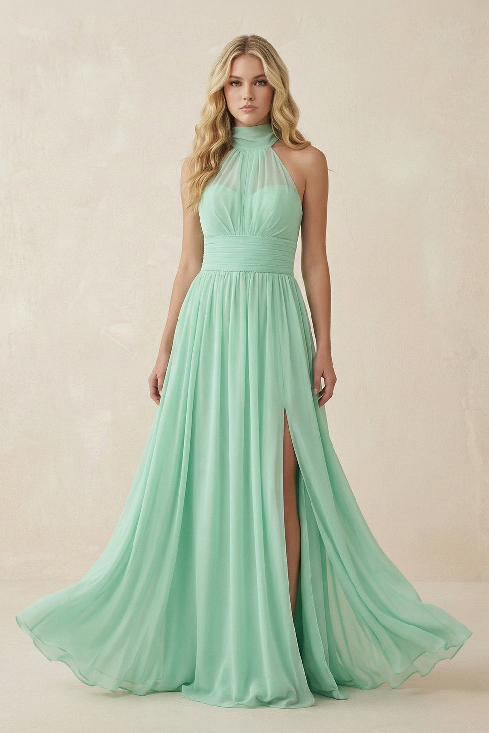Illusion Halter A - Line Chiffon Bridesmaid Gown - SHE IS ME Bridesmaid Dresses