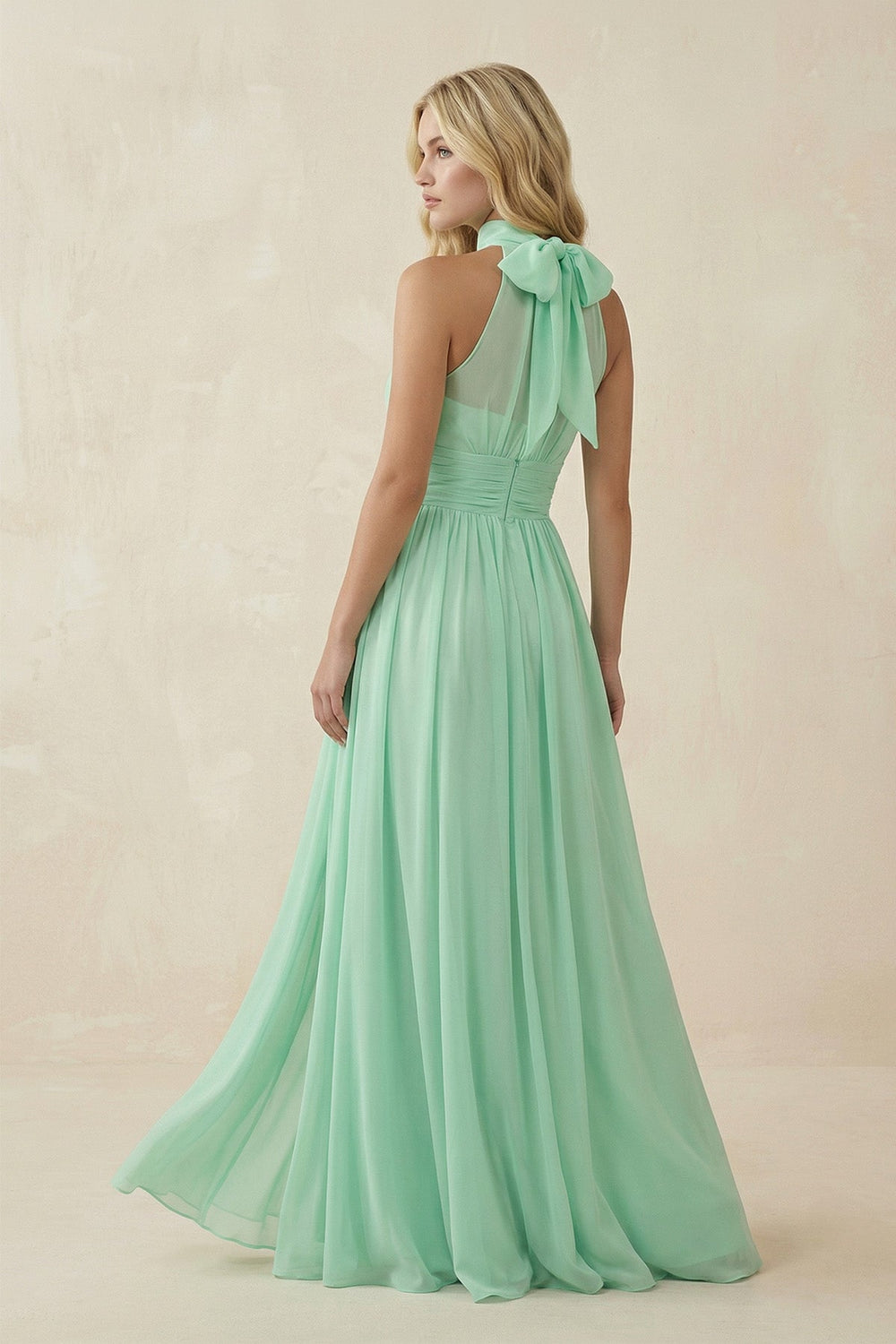 Illusion Halter A - Line Chiffon Bridesmaid Gown - SHE IS ME Bridesmaid Dresses