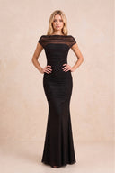 Illusion Mermaid Stretch Mesh Maxi Dress with Cap Sleeves in Black – SHE IS ME Dresses