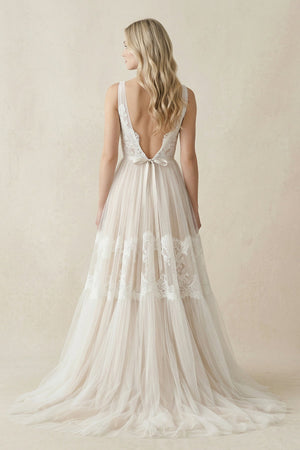 Illusion Neck A - Line Lace Wedding Dress in Ivory - SHE IS ME Wedding Dresses