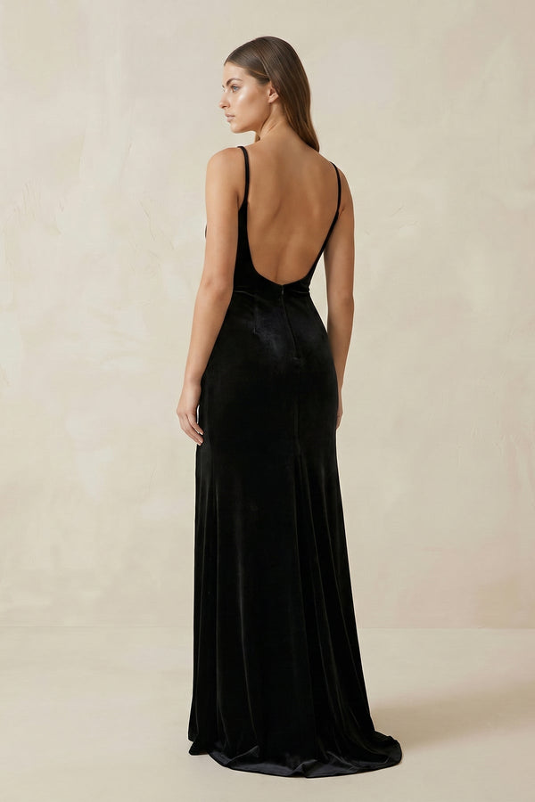 Illusion Neck Satin Sheath Wedding Dress in Black - SHE IS ME Wedding Dresses