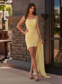 Yellow Sheath Strapless Short Homecoming Dress with Drape - SHEISME
