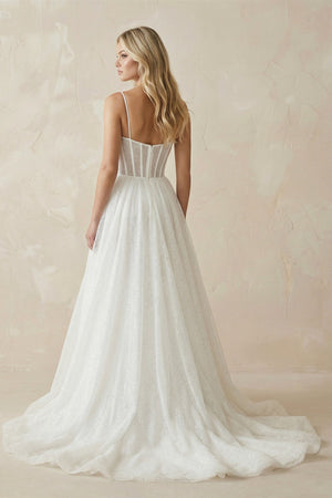 Ivory A - Line Glitter Tulle Wedding Dress - SHE IS ME Wedding Dresses