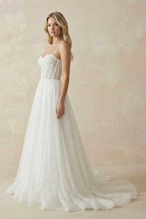 Ivory A - Line Glitter Tulle Wedding Dress - SHE IS ME Wedding Dresses