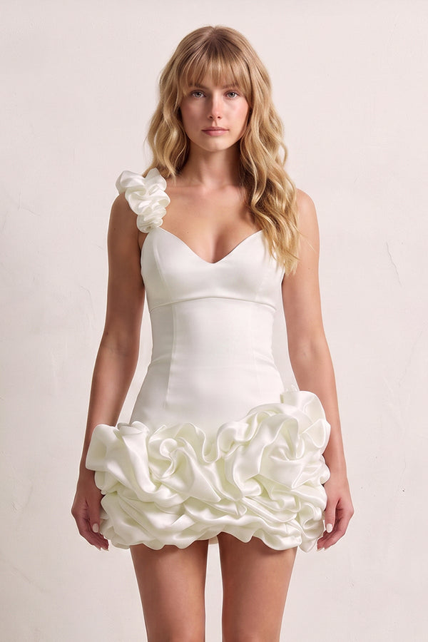 Ivory Sheath Spandex Ruched V Neck Homecoming Dresses with Ruffles | SHEISME