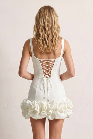 Ivory Sheath Spandex Ruched V Neck Homecoming Dresses with Ruffles | SHEISME