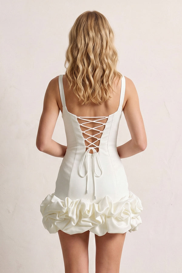 Ivory Sheath Spandex Ruched V Neck Homecoming Dresses with Ruffles | SHEISME