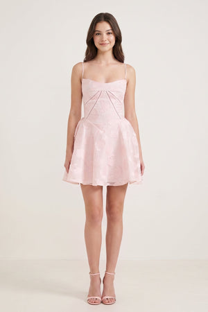 Pink Spaghetti Straps Chiffon Jacquard A-Line Homecoming Dress (3) | SHEISME