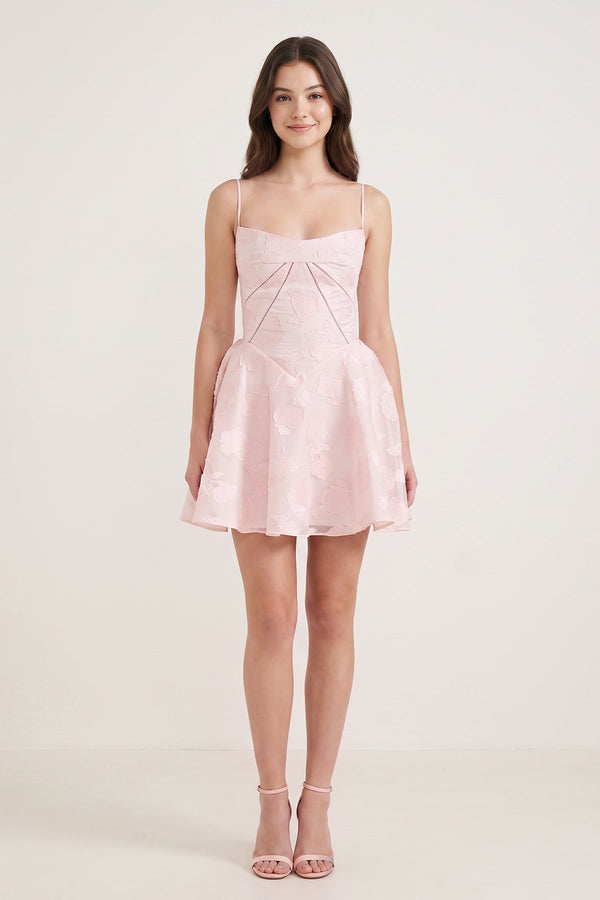 Pink Spaghetti Straps Chiffon Jacquard A-Line Homecoming Dress (3) | SHEISME