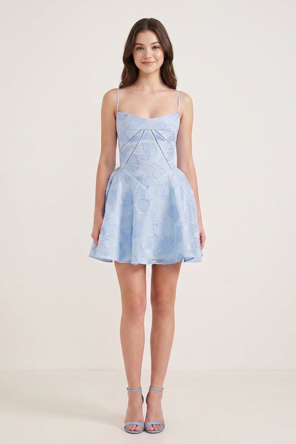 Sky Blue Spaghetti Straps Chiffon Jacquard A-Line Homecoming Dress (3) | SHEISME