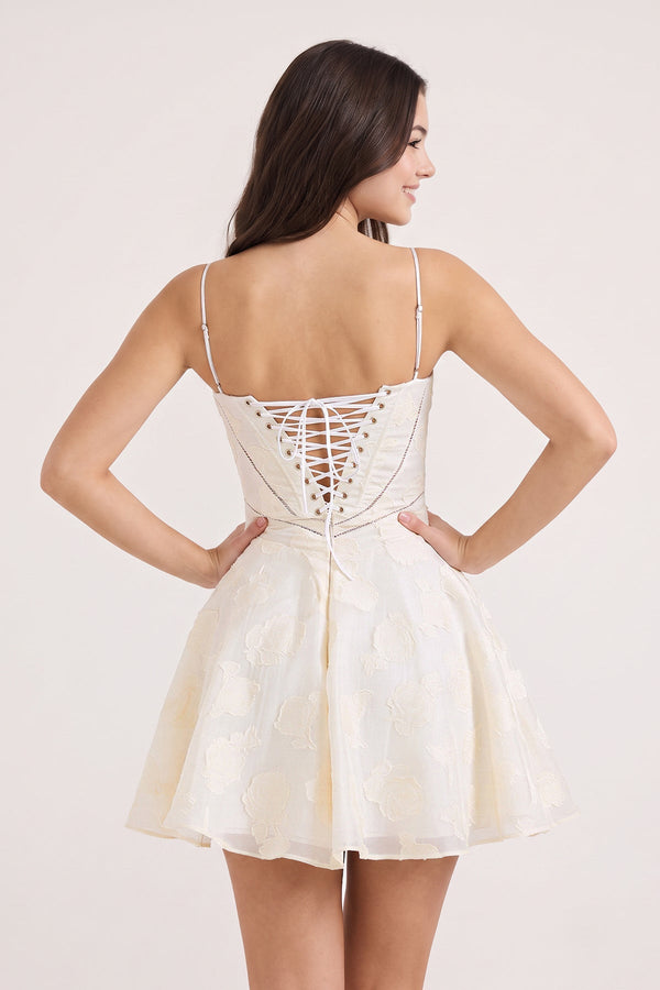 Ivory Spaghetti Straps Chiffon Jacquard A-Line Homecoming Dress (2) | SHEISME