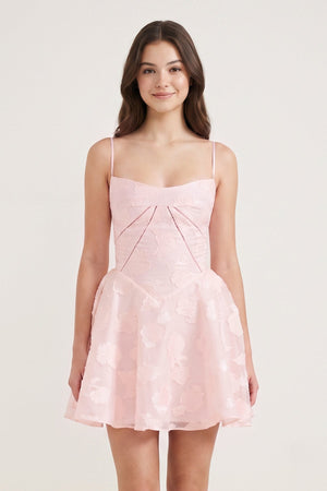 Pink Spaghetti Straps Chiffon Jacquard A-Line Homecoming Dress | SHEISME