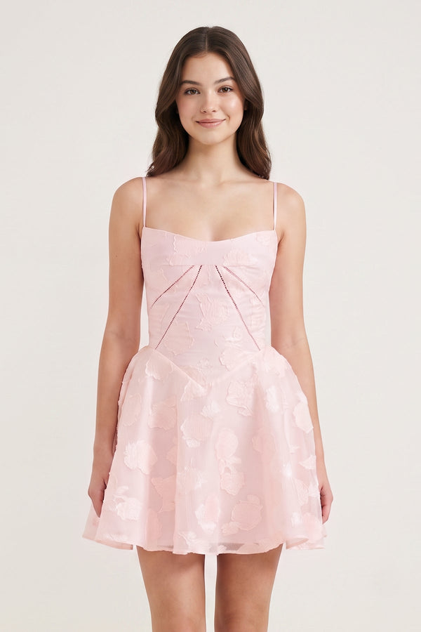 Pink Spaghetti Straps Chiffon Jacquard A-Line Homecoming Dress | SHEISME