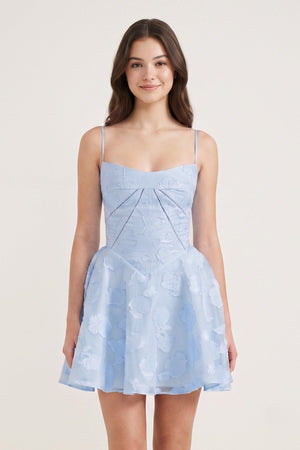 Sky Blue Spaghetti Straps Chiffon Jacquard A-Line Homecoming Dress | SHEISME