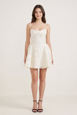Ivory Spaghetti Straps Chiffon Jacquard A-Line Homecoming Dress (3) | SHEISME