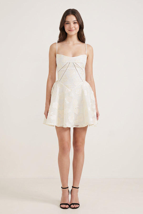 Ivory Spaghetti Straps Chiffon Jacquard A-Line Homecoming Dress (3) | SHEISME