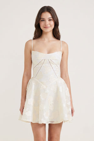 Ivory Spaghetti Straps Chiffon Jacquard A-Line Homecoming Dress | SHEISME