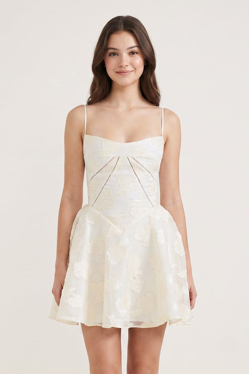 Ivory Spaghetti Straps Chiffon Jacquard A-Line Homecoming Dress | SHEISME