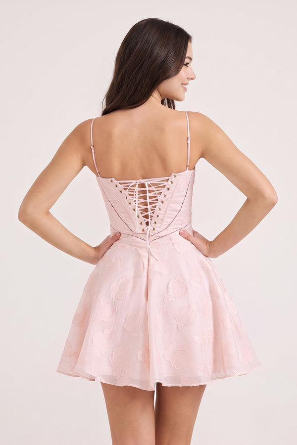 Pink Spaghetti Straps Chiffon Jacquard A-Line Homecoming Dress (2) | SHEISME