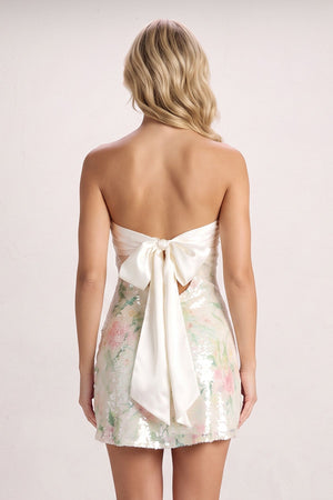 Ivory Sweetheart Floral Sheath Satin Homecoming Dress with Back Bow (4) | SHEISME