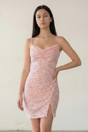 Kelis | Pink - Sheath Scoop Neck Sequined Short Homecoming Dresses with Slit