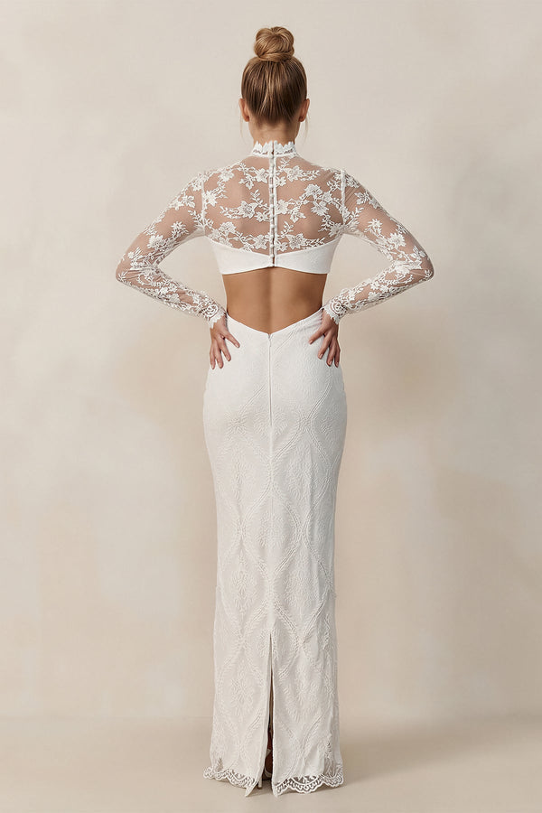 Keyhole Lace Illusion Neck Sheath Wedding Dress in White - SHE IS ME Wedding Dresses