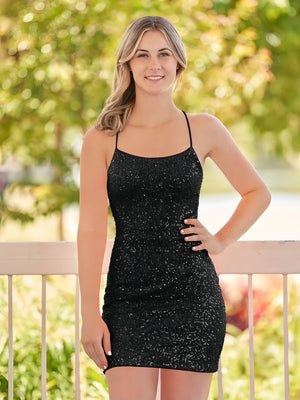 Bodycon Short Black Scoop Neck Sequins Mini Party Dresses - SHEISME