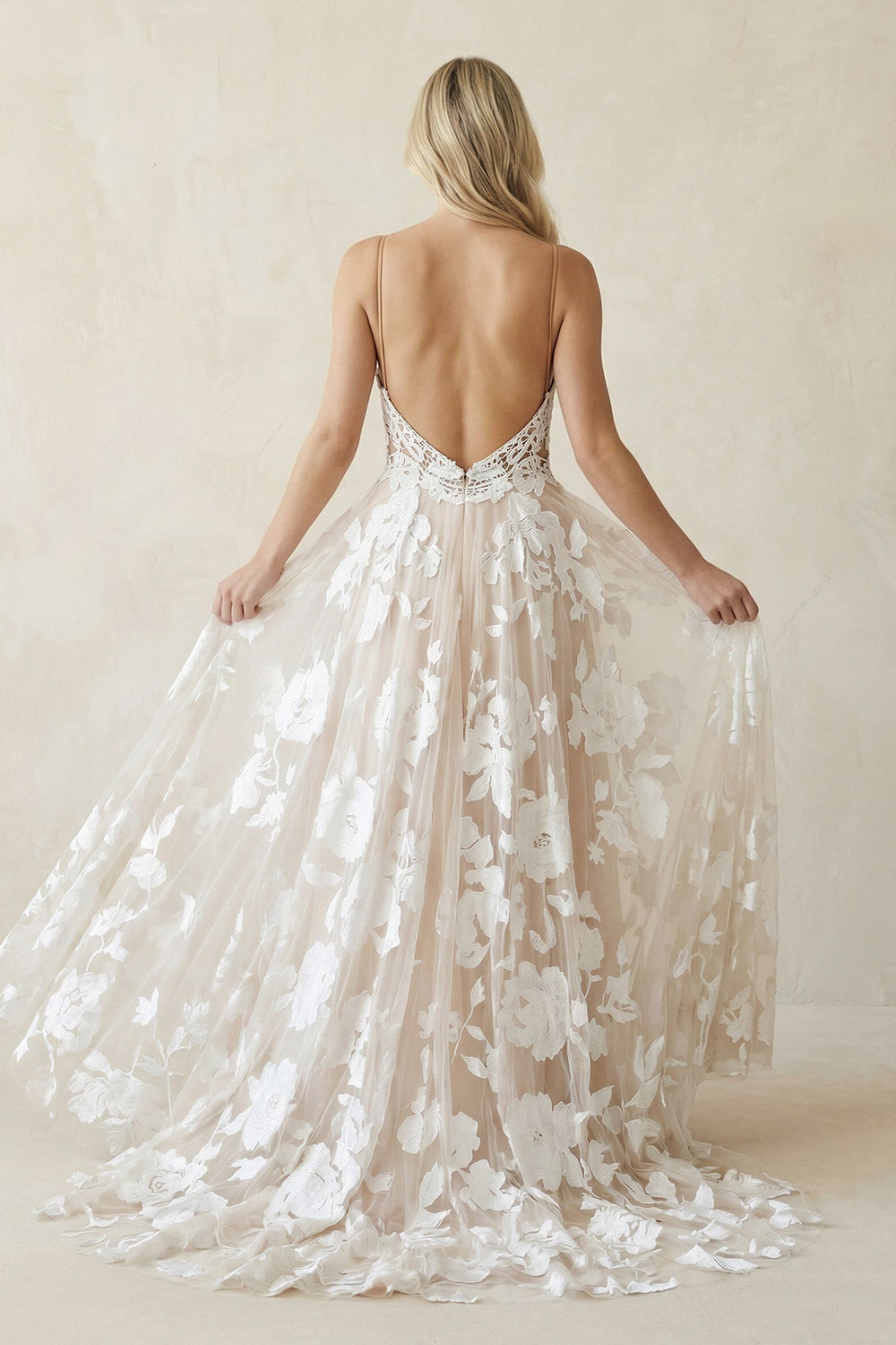 Lace A - Line Cami Strap Appliqued Wedding Dress in Ivory - SHE IS ME Wedding Dresses