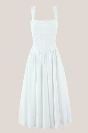 Lace Corset A - Line Cotton Midi Dress in White - SHE IS ME Dresses