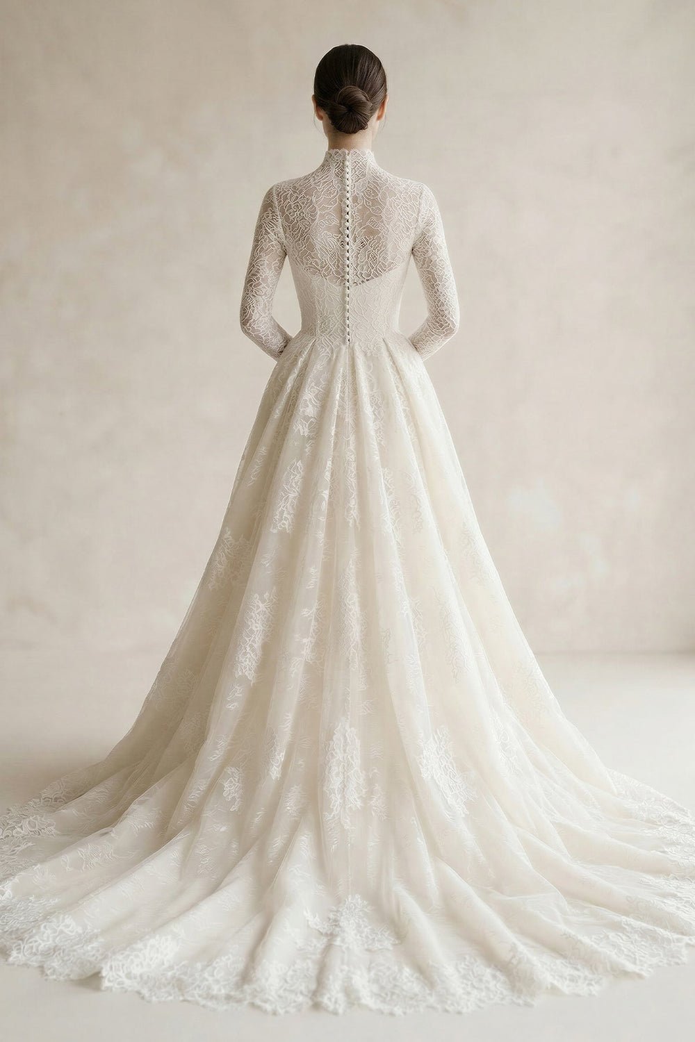 Lace High - Neck Ball - Gown Wedding Dress in Ivory - SHE IS ME Wedding Dresses