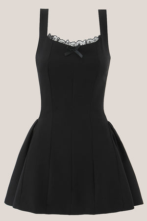 Lace Scoop Neck A-Line Cotton Mini Dress in Black– SHE IS ME Dresses