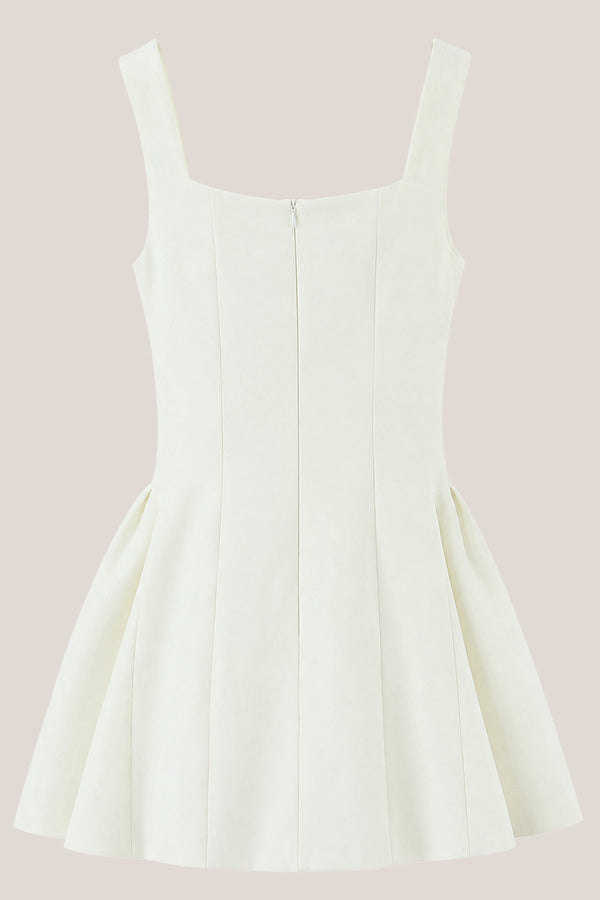 Lace Scoop Neck A-Line Cotton Mini Dress in White– SHE IS ME Dresses