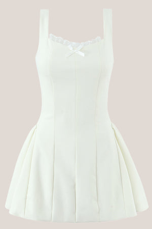 Lace Scoop Neck A-Line Cotton Mini Dress in White– SHE IS ME Dresses