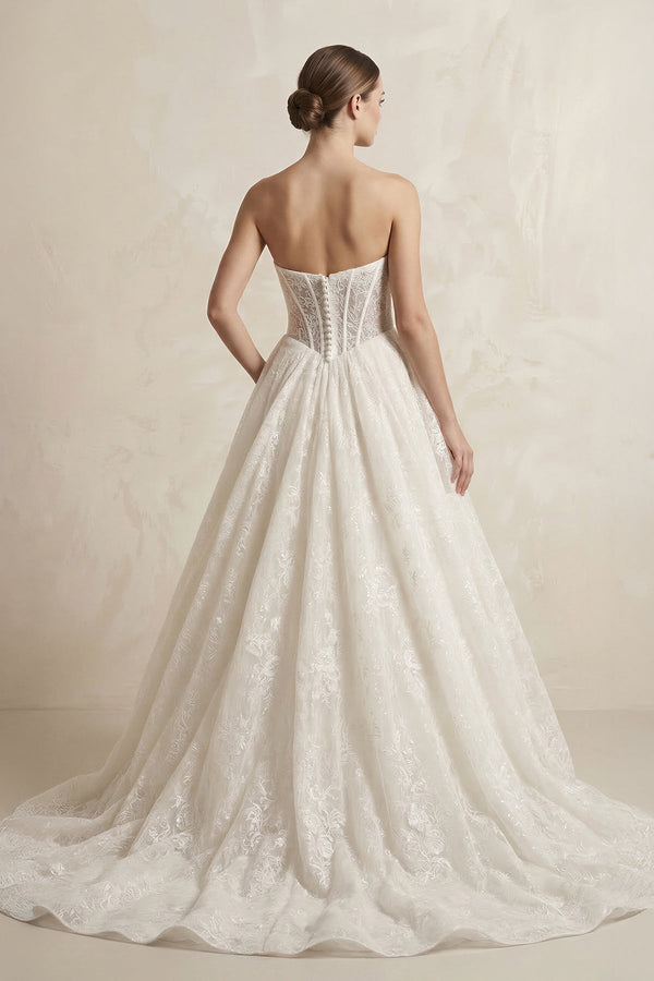 Lace Sweetheart Corset A - Line Wedding Dress in Ivory - SHE IS ME Wedding Dresses