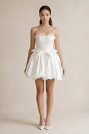 Lace - up Strapless Taffeta A - Line Wedding Dress With Bow in Ivory - SHE IS ME Wedding Dresses