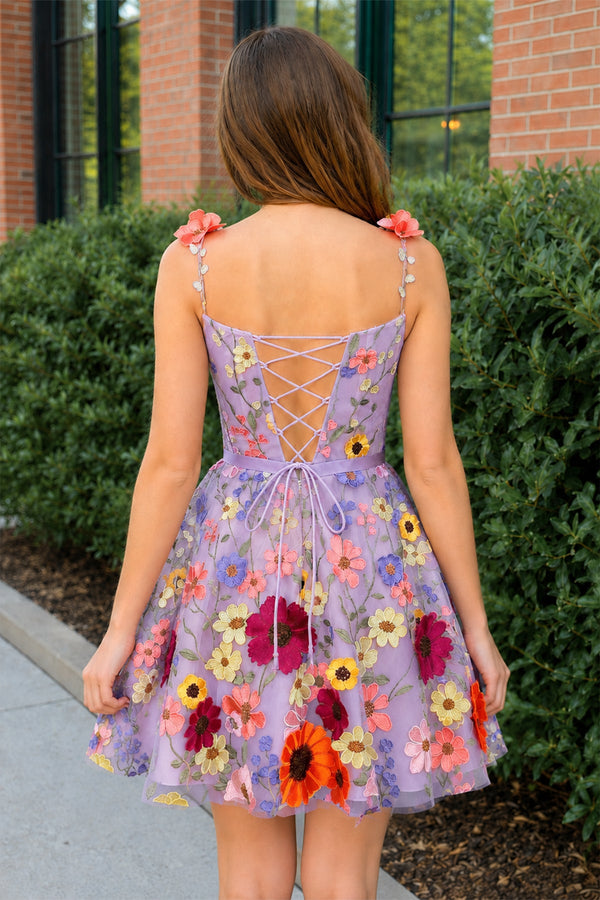 Lavender A Line Floral Short Homecoming Dress With 3D Flowers | SHEISME