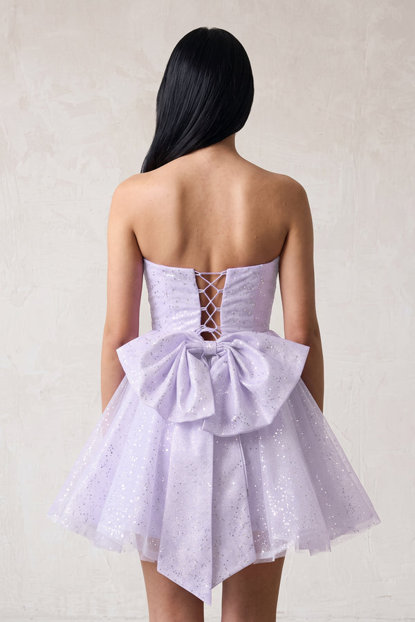 Lavender A Line Strapless Glitter Tulle Ruffled Homecoming Dresses with Bow (2) | SHEISME