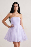 Lavender A Line Strapless Glitter Tulle Ruffled Homecoming Dresses with Bow | SHEISME