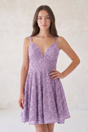 Lavender A Line V Neck Sequined Short Homecoming Dresses | SHEISME