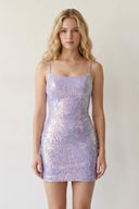 Lavender Fitted Bateau Spaghetti Straps Fully Sequined Lace-Up Mini Party Dresses - SHEISME