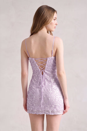 Lavender Bodycon Spaghetti Straps Short Homecoming Dress With Sequins (4) | SHEISME