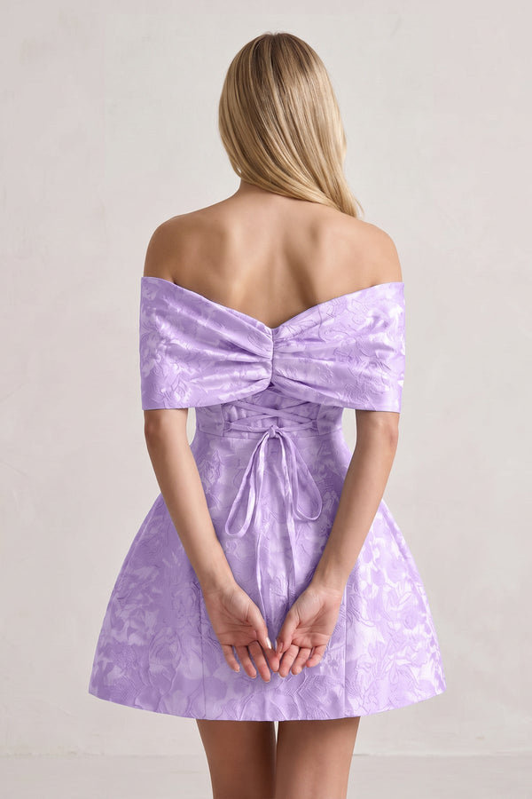 Lavender Off The Shoulder Jacquard A Line Homecoming Dress With Appliques (2) | SHEISME