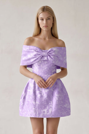 Lavender Off The Shoulder Jacquard A Line Homecoming Dress With Appliques | SHEISME