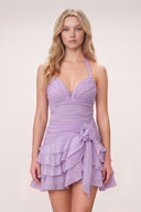 Lavender Organza Halter A-Line Pleated Ruffled Homecoming Dress | SHEISME