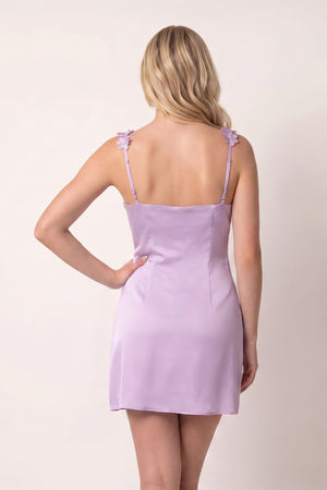 Lavender Sheath Satin V Neck Short Homecoming Dresses with Flower Straps (2) | SHEISME