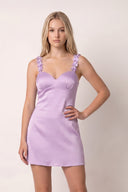 Lavender Sheath Satin V Neck Short Homecoming Dresses with Flower Straps | SHEISME