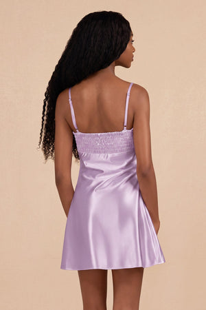 Lavender Sheath Spaghetti Straps Satin Homecoming Dress (2) | SHEISME