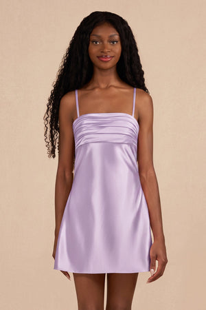 Lavender Sheath Spaghetti Straps Satin Homecoming Dress | SHEISME