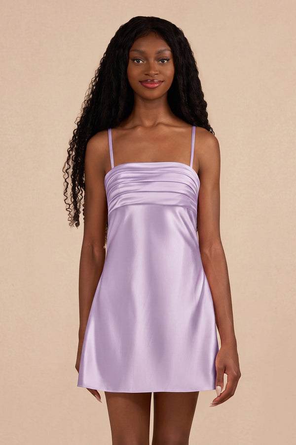 Lavender Sheath Spaghetti Straps Satin Homecoming Dress | SHEISME